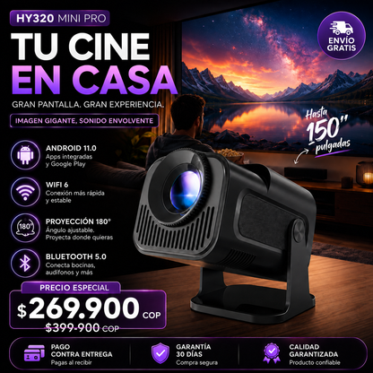 Mini Proyector Inteligente HY320 – Android 11, WiFi 6 y Bluetooth 5.0