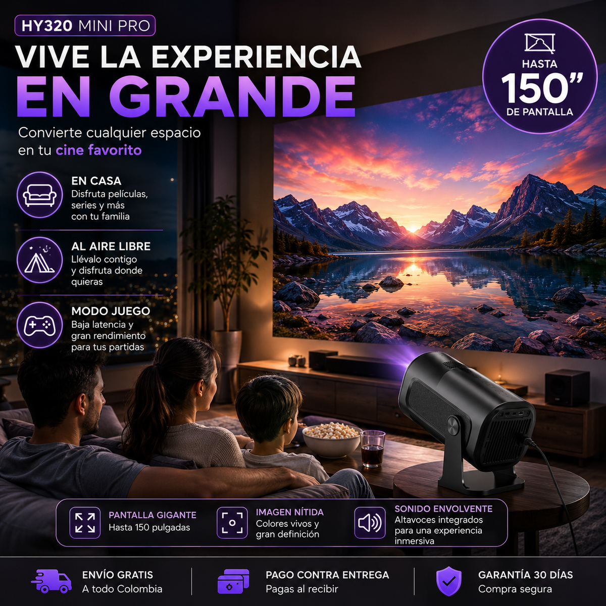 Mini Proyector Inteligente HY320 – Android 11, WiFi 6 y Bluetooth 5.0