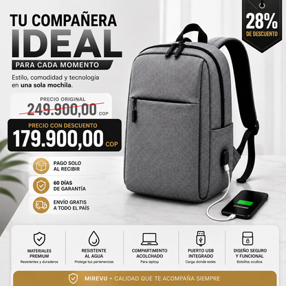 MIREVU Urban Pro™ | Mochila Ejecutiva Impermeable para Laptop 15.6"