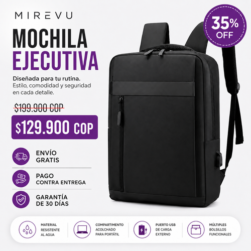 Mochila Ejecutiva Antirrobo MIREVU con Puerto USB